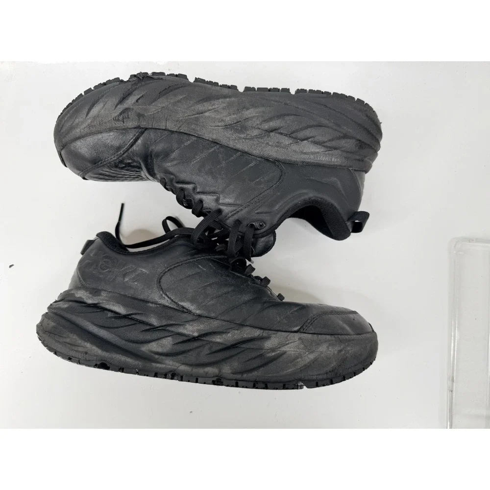 Hoka Bondi SR Black Leather Slip Resistant Shoes Mens 9 Wide 2E Work